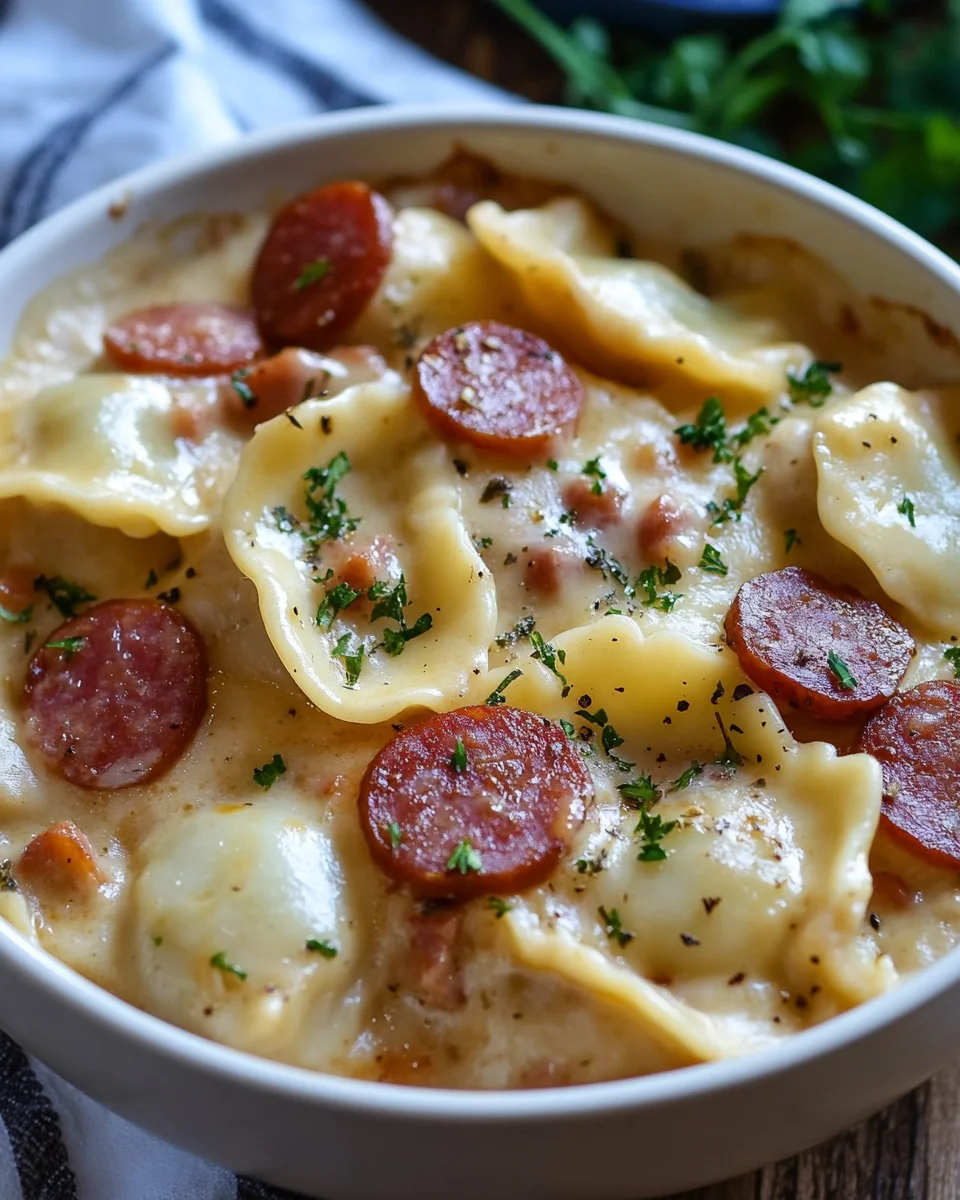 Crockpot Pierogi Casserole with Kielbasa