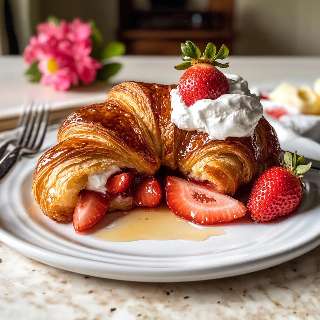 Baked Strawberry and Cream Stuffed Croissant French Toast