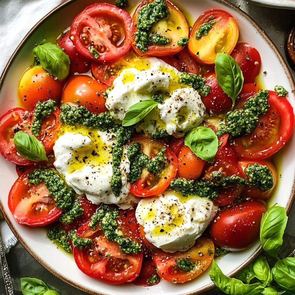 Burrata Caprese Salad with Heirloom Tomatoes & Basil Pesto