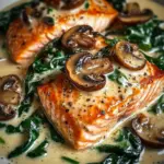 Garlic Butter Salmon with Spinach & Mushrooms in Creamy Sauce