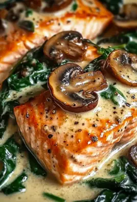 Garlic Butter Salmon with Spinach & Mushrooms in Creamy Sauce