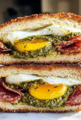 Pesto Eggs and Crispy Mortadella Sandwich