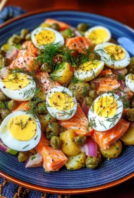 Russian Salmon Potato Salad Recipe with Soft-Boiled Eggs