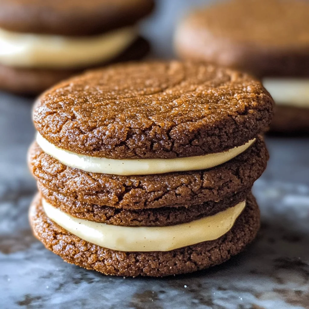 Ginger Molasses Sandwich Cookies with Eggnog Frostings