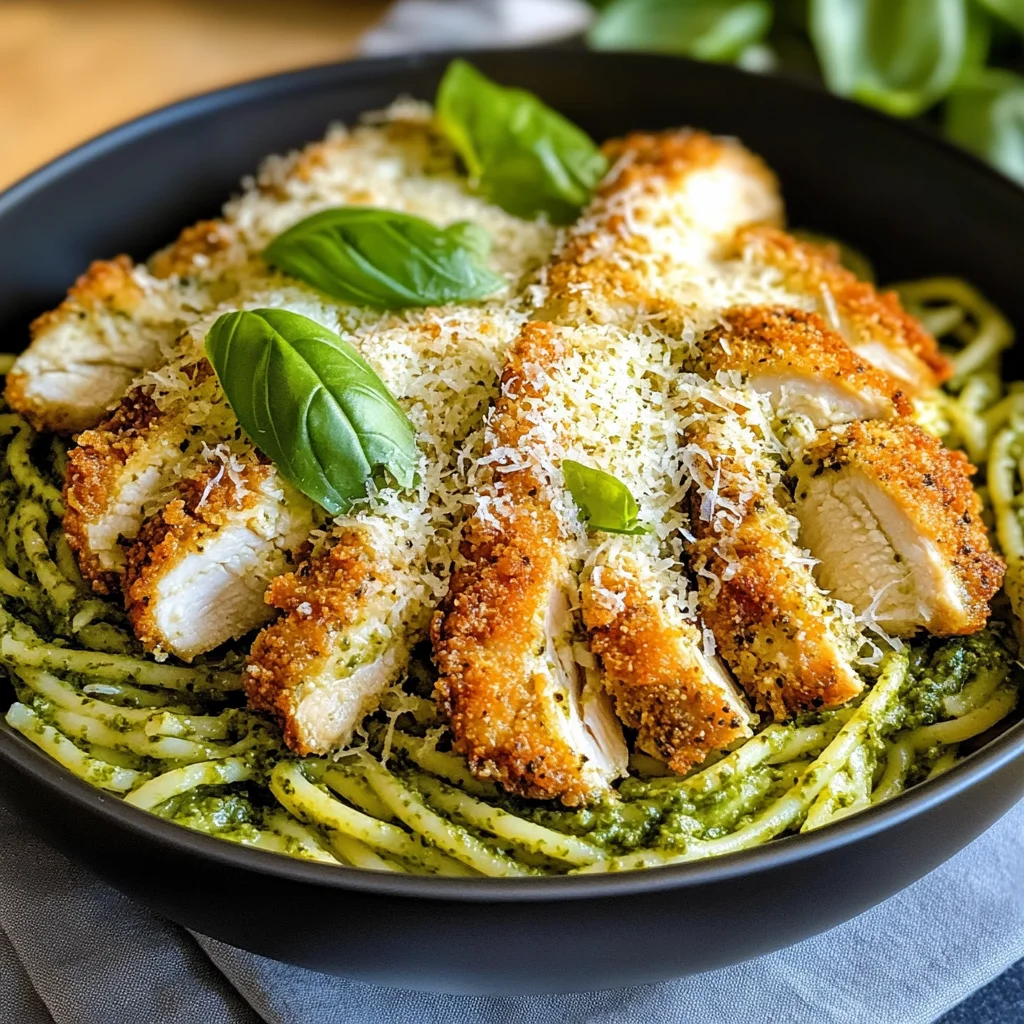Pesto Pasta with Crispy Parmesan Chicken